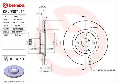 09D30711 BREMBO Тормозной диск