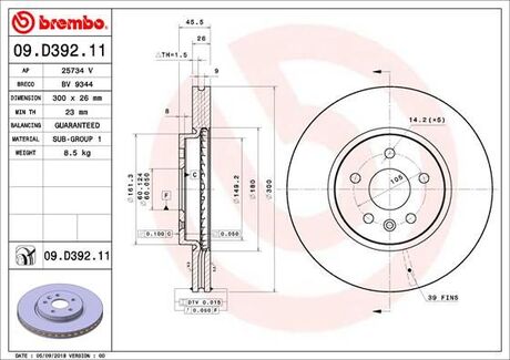 09D39211 BREMBO Диск тормозной ASTRA K