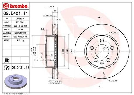 09D42111 BREMBO TARCZA HAMULCOWA PRZOD