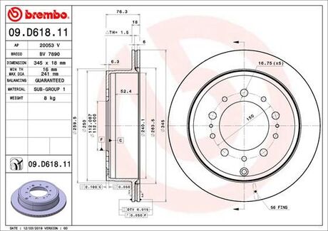 09.D618.11 BREMBO Тормозной диск