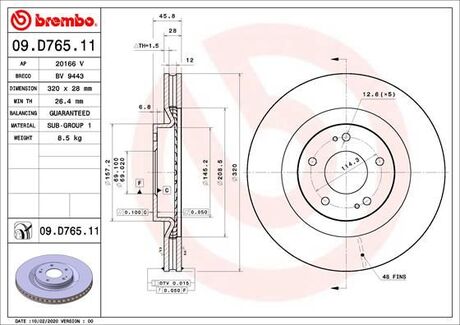 09.D765.11 BREMBO Тормозной диск