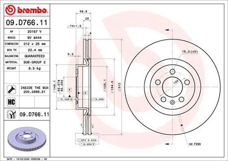 09.D766.11 BREMBO Тормозной диск