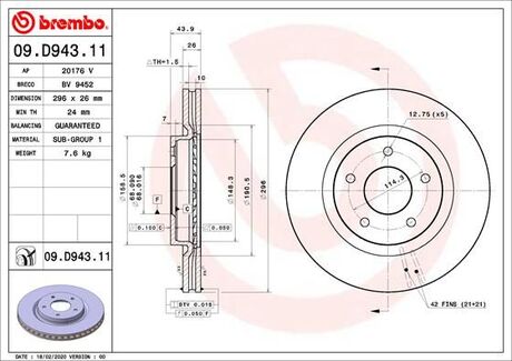 09D94311 BREMBO TARCZA HAMULCOWA PRZOD