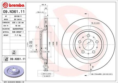 09.N361.11 BREMBO Тормозной диск