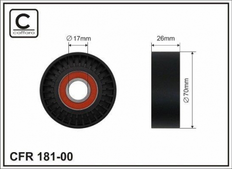 181-00 CAFFARO Ролик ремня генератора на натяжитель (металл) Chery Amulet