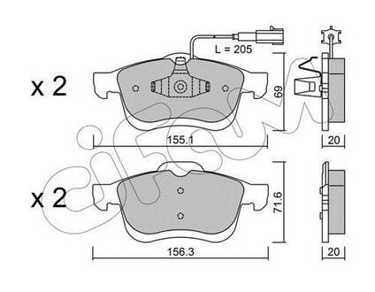 822-824-1 CIFAM Тормозные колодки перед. Doblo 10- (диск 305mm)(155.2x69.08x20.3)