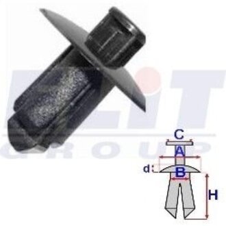 R B22118 ELIT Дюбель бампера (к-т:10 шт) размер:A = 19,5mm/B = 7,6mm/C = 6mm/d = 2,9mm/H = 15mm