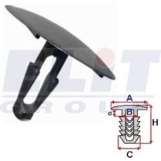 Клипса в мотор.отсеке (к-т:10 шт) размер:A = 29,6mm/B = 5,8mm/C = 7,6mm/d = 7,1mm ELIT R B22119