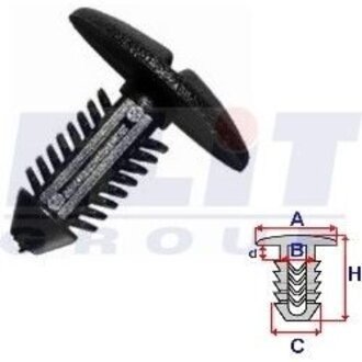 R C10018 ELIT Клипса подкрылков (к-т:10 шт) размер:A= 19,6mm/B= 5,2mm/C= 7,5mm/d= 2,8mm/H= 20,6mm