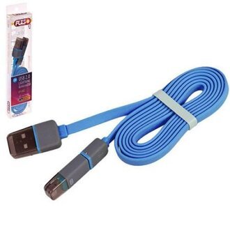 UNI VLCP-002BL ELIT Кабель PULSO USB - Micro USB/Apple 1m blue (плоский)