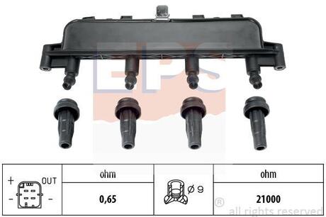 Котушка запалювання Peugeot 106-307, Partner 1.0-1.6 05.93- EPS 1.970.405