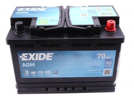 EK700 EXIDE Аккумулятор 70ah-12v exide agm (278х175х190),r,en760 кат. -10