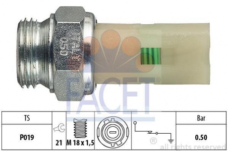 7.0075 FACET Датчик давления масла Renault 21/Espace/Megane/ Volvo 440/460/480 1.6-3.0 84-3.0 FACET 7.0075