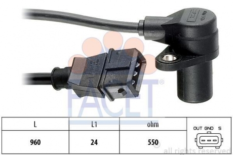 9.0087 FACET Датчик коленвала BMW 3(E36), 5(E34) 1.6/1.8/1.8LPG 89-00 FACET 9.0087