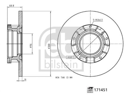 FEBI Диск гальмівний зад. FORD TRANSIT 12- FEBI BILSTEIN 171451