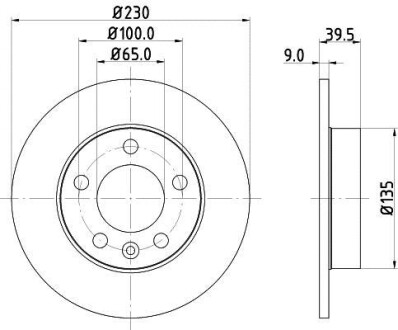 Тормозной диск зад. Audi A3/Octavia/Bora/Golf IV 96- (230x9) Hella pagid 8DD355105-411 (фото 1)