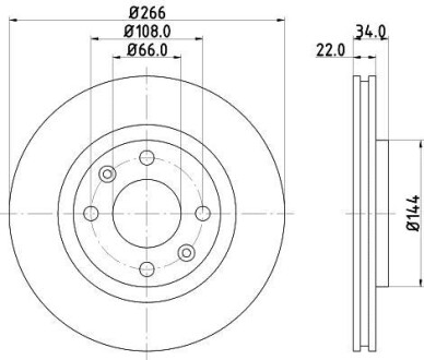 Тормозной диск перед. Berlingo/Partner 96-15 (266x22) Hella pagid 8DD355108-351