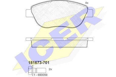 181673-701 ICER Комплект гальмівних колодок (дискових)