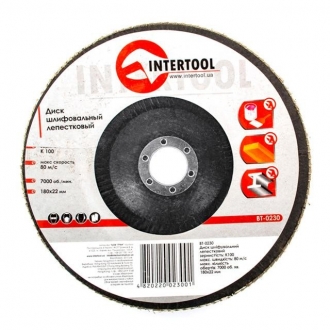 BT-0230 Intertool Диск шлифовальный лепестковый 180 * 22мм зерно k100(про-во intertool)