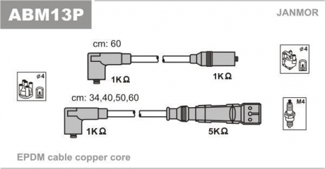 ABM13P Janmor Комплект проводов зажигания VW (кат. М4-М4, свечи М4-М4)