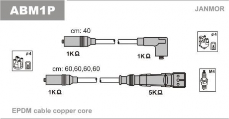 ABM1P Janmor Комплект проводов зажигания Audi 80, 100 (AAE, ABK, AAD) (4x60cm, 1x40cm)