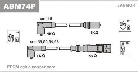 ABM74P Janmor Провода зажигания (PVC) Skoda OCTAVIA 1.6 (1U2,1U5) AEE (пр-во Janmor)