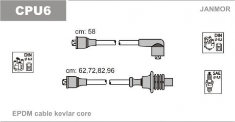 CPU6 Janmor Комплект проводов зажигания Peugeot 205,305,309 1.6/1.9 86-88