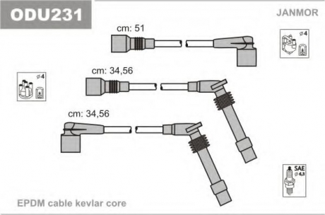 ODU231 Janmor К-кт високовольтних кабелів Opel Vectra 1.6/1.8/2.0 88-