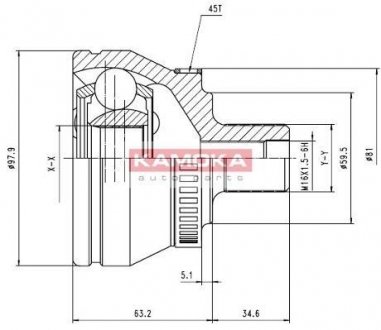 6560 KAMOKA ШРУС Audi A4 95\->.A6 97\->.Skoda Superb 02\->.VW Passat 96\-> наружн. 38/27/59мм /45 ABS (большой)*