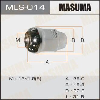 Гайка крепления колеса M12x1.5 сферическая плоскость прижима O23, ключ 19, H=35, хромированная, полн MASUMA MLS-014