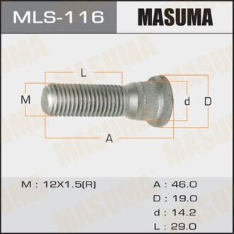 MLS-116 MASUMA ШПИЛЬКИ ГАЙКИ шпилька YARIS, CDE-120 Шпилька ступицы M12*1.5 (45мм)