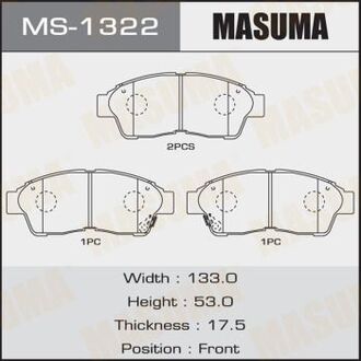 MS1322 MASUMA Колодка тормозная передняя Toyota Camry (-00), RAV 4 (-00) (MS1322) MASUMA
