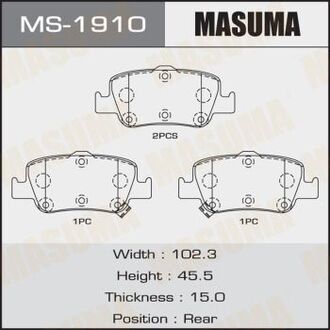 MS1910 MASUMA Колодка тормозная задняя Toyota Auris (06-13), Corolla (06-13) (MS1910) MASUMA