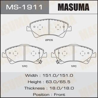 MS-1911 MASUMA КОЛОДКИ C12123 COROLLA, AVENSIS, AURIS ADE150L front