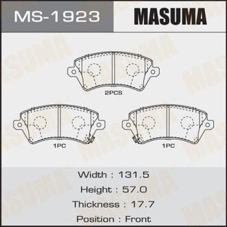 MS1923 MASUMA Колодки тормозные передн TOYOTA YARIS, TOYOTA COROLLA (06-14) (MS1923) MASUMA