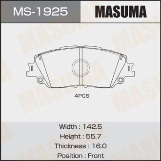 MS1925 MASUMA Колодка тормозная передняя Toyota CH-R (19-), Camry (17-), RAV 4 (19-) (MS1925) MASUMA