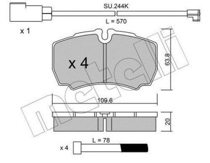 Комплект гальмівних колодок (дискових) Metelli 22-0604-2K