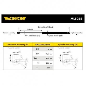 ML5032 MONROE Амортизатор багажника opel vectra a (пр-во monroe)