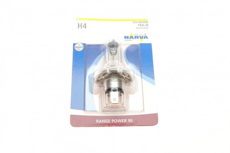 480034000 NARVA Лампа 12v h4 6055w p43t range power (+90%) в блистере 1 шт.