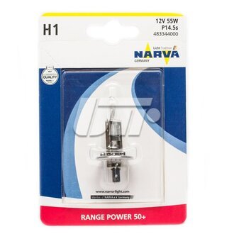 48334B1 NARVA Лампа накаливания h1 12v 55w p14,5s range power +50 (blister 1шт) (пр-во narva)