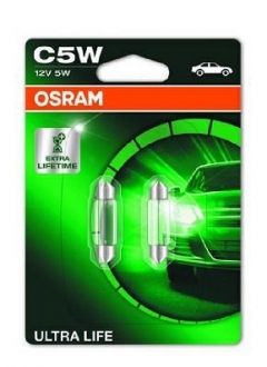 6418ULT-02B OSRAM Лампа вспомогат. освещения c5w 12v 5w sv8.5-8.5 ultra life blister (пр-во osram)
