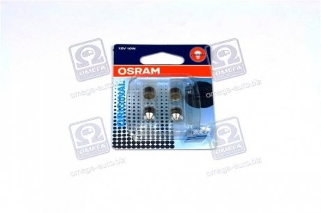 6438-02B OSRAM Лампа софитная вспомогат. освещения c10w 12v 10w sv8.5-8 (2 шт) blister (пр-во osram)