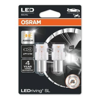 7507DYP-02B OSRAM Лампа светодиодная PY21W LED 12V 1W BAU15S LEDriving SL (blister 2шт) (пр-во OSRAM)