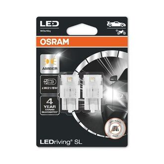 7515DYP-02B OSRAM Лампа светодиодная LED W21/5W 12V 3W W3X16Q LEDriving SL (blister 2шт) желтая (пр-во OSRAM)