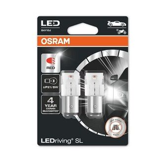 7528DRP-02B OSRAM Лампа светодиодная P21/5W Red 12V 3W BAY15 LEDriving SL (2шт.) (пр-во OSRAM)