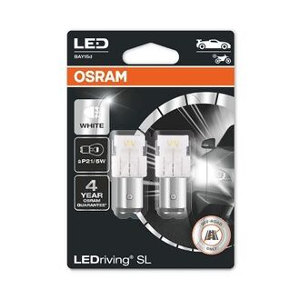 7528DWP-02B OSRAM Лампа светодиодная P21/5W 6000K 12V 2,5W BAY15 LEDriving SL белый (2шт.) (пр-во OSRAM)