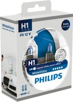 12258WHVSM PHILIPS Лампа накаливания h1 whitevision 12v 55w p14,5s (+60) (4300k) 2шт. (пр-во philips)