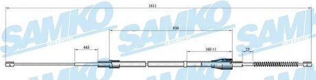 Трос ручного гальма.r. SE/SK/VW 1580/918 SAMKO C0809B