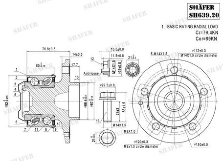 SH639.20K SHAFER Ступица передняя MB Vito (639), 03-, монт. ккт