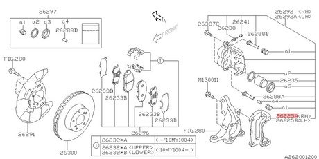 26225AG080 SUBARU Скоба тормозного суппорта